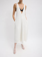 4-Ply Silk V-Neck Dress With Bra | Tibi Ivory