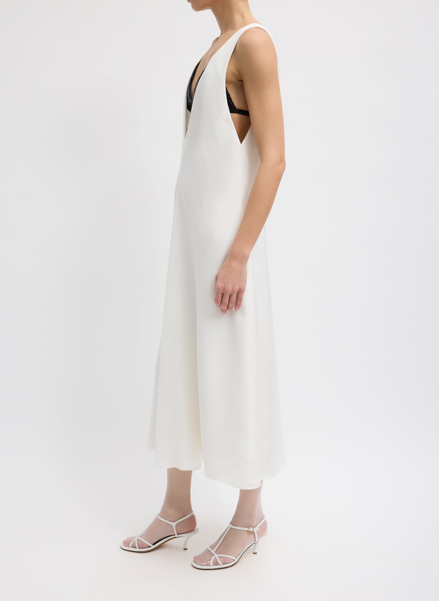 4-Ply Silk V-Neck Dress With Bra | Tibi Ivory