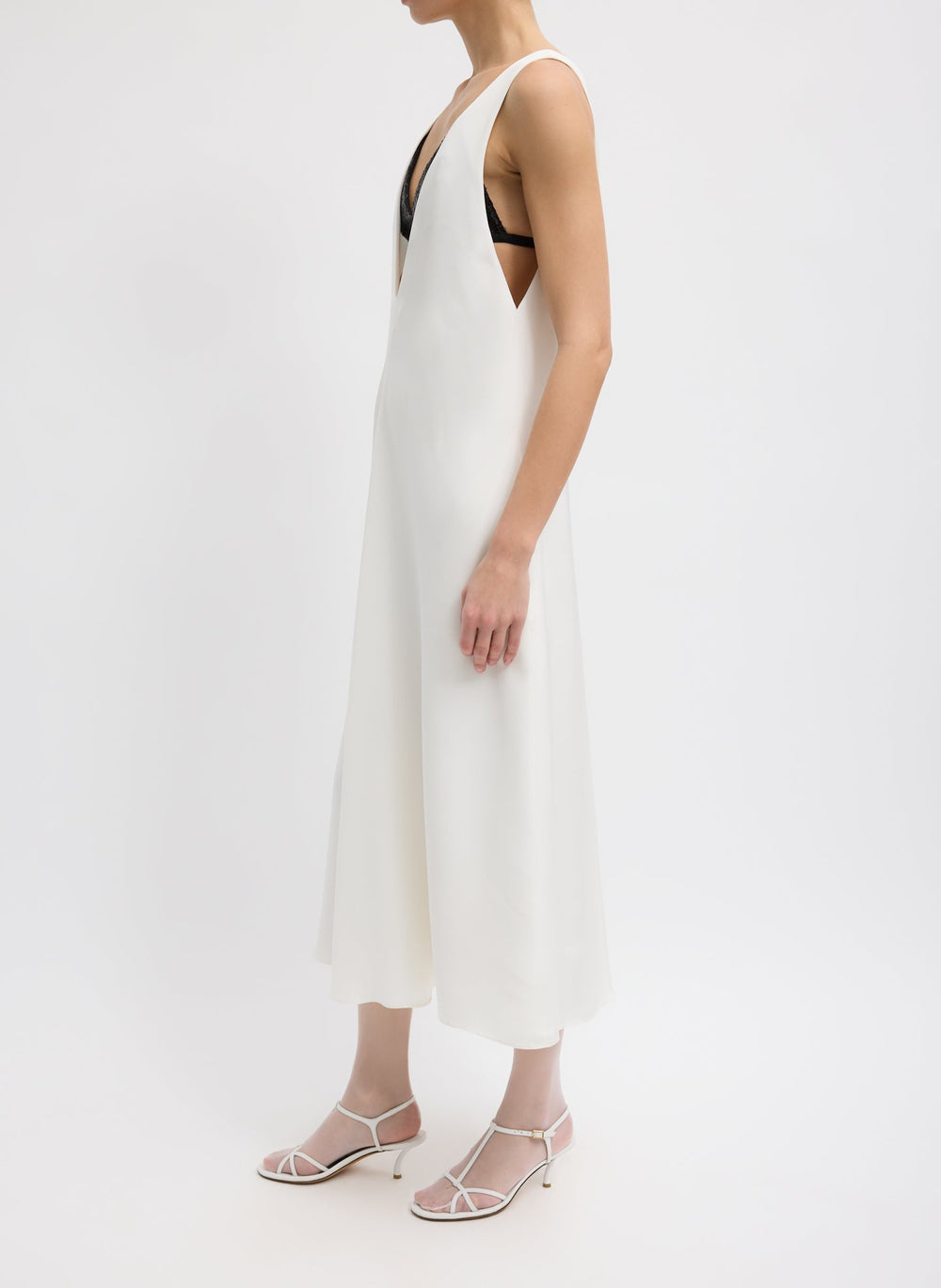 4-Ply Silk V-Neck Dress With Bra | Tibi Ivory