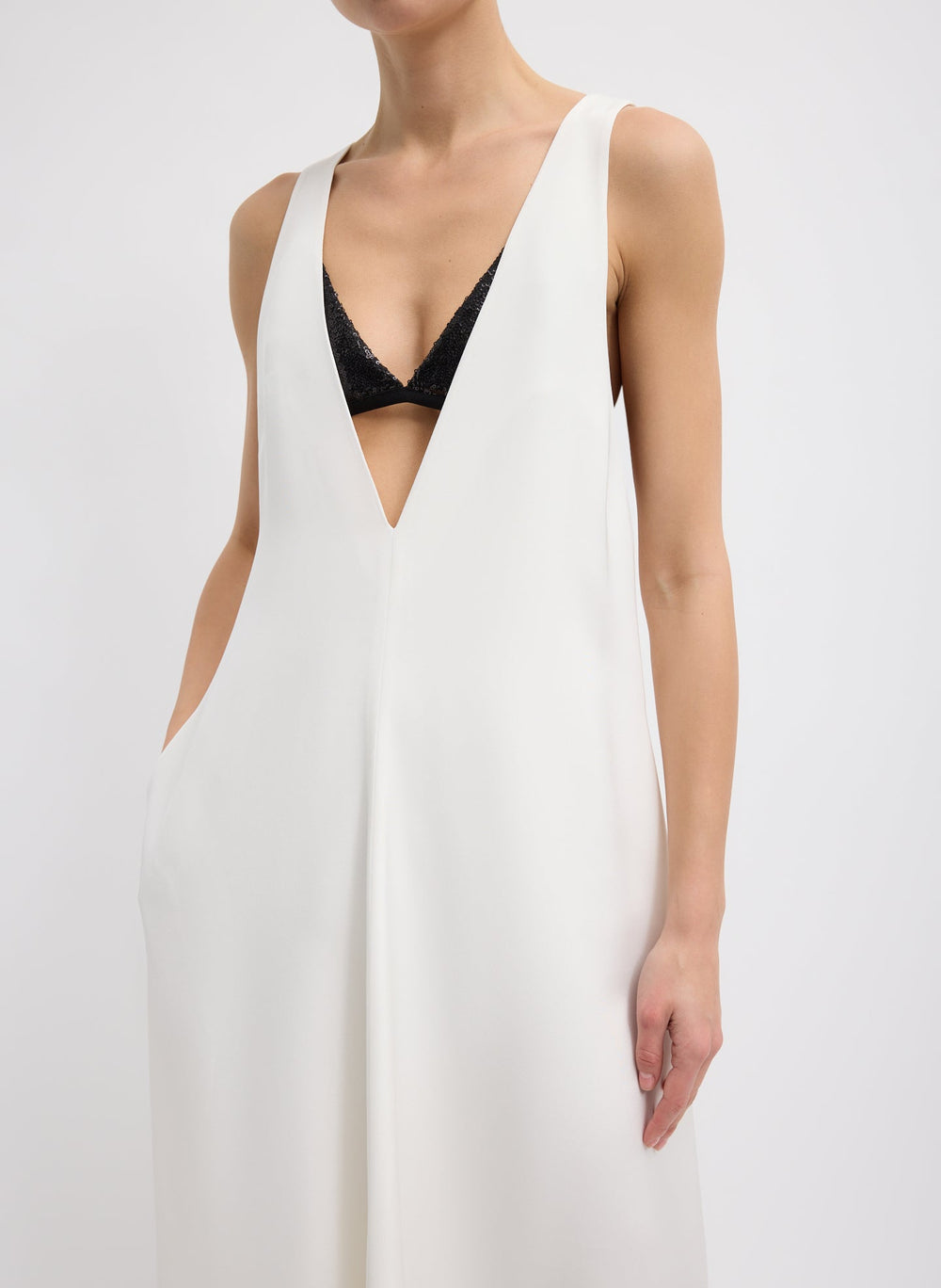 4-Ply Silk V-Neck Dress With Bra | Tibi Ivory