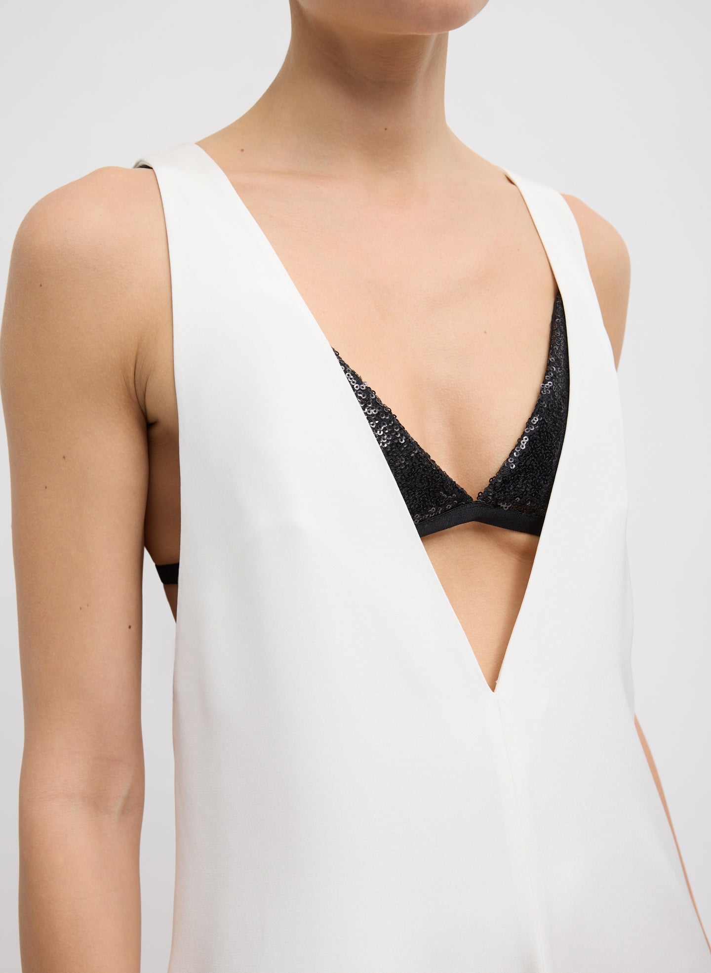 4-Ply Silk V-Neck Dress With Bra | Tibi Ivory