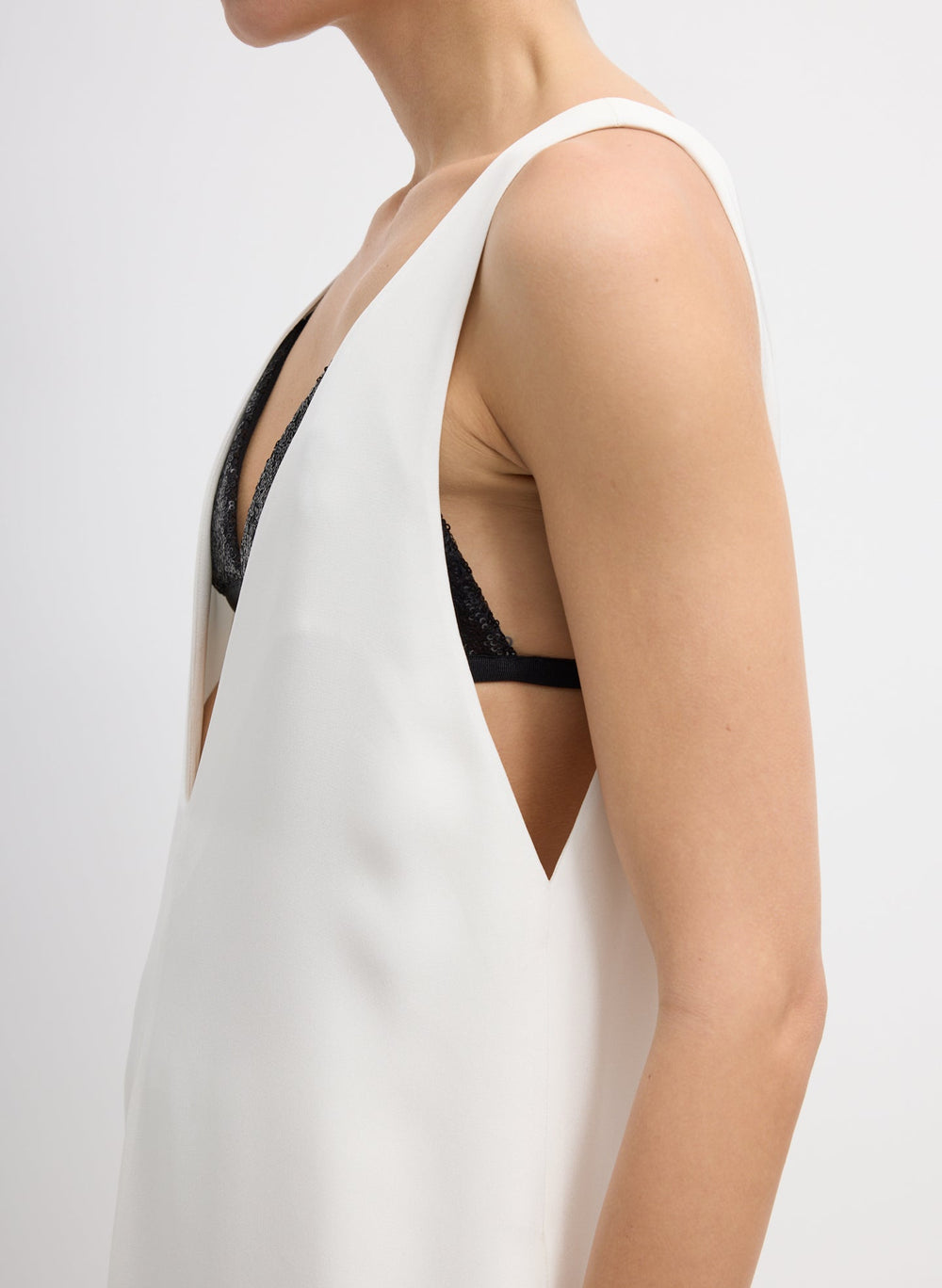 4-Ply Silk V-Neck Dress With Bra | Tibi Ivory