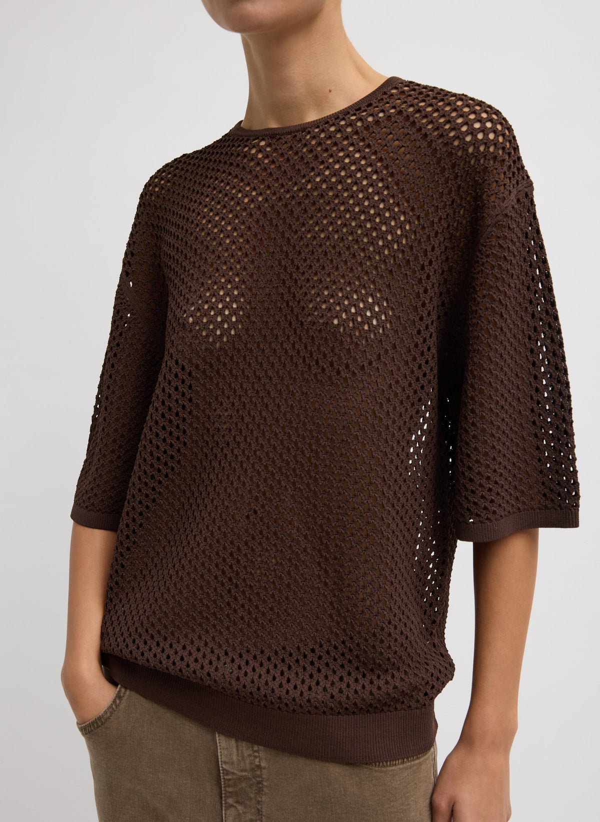 Crochet Netting Oversized Easy T-Shirt | Tibi Hickory Brown
