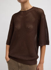 Crochet Netting Oversized Easy T-Shirt | Tibi Hickory Brown