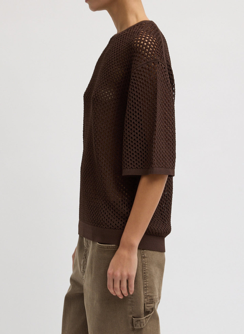Crochet Netting Oversized Easy T-Shirt | Tibi Hickory Brown