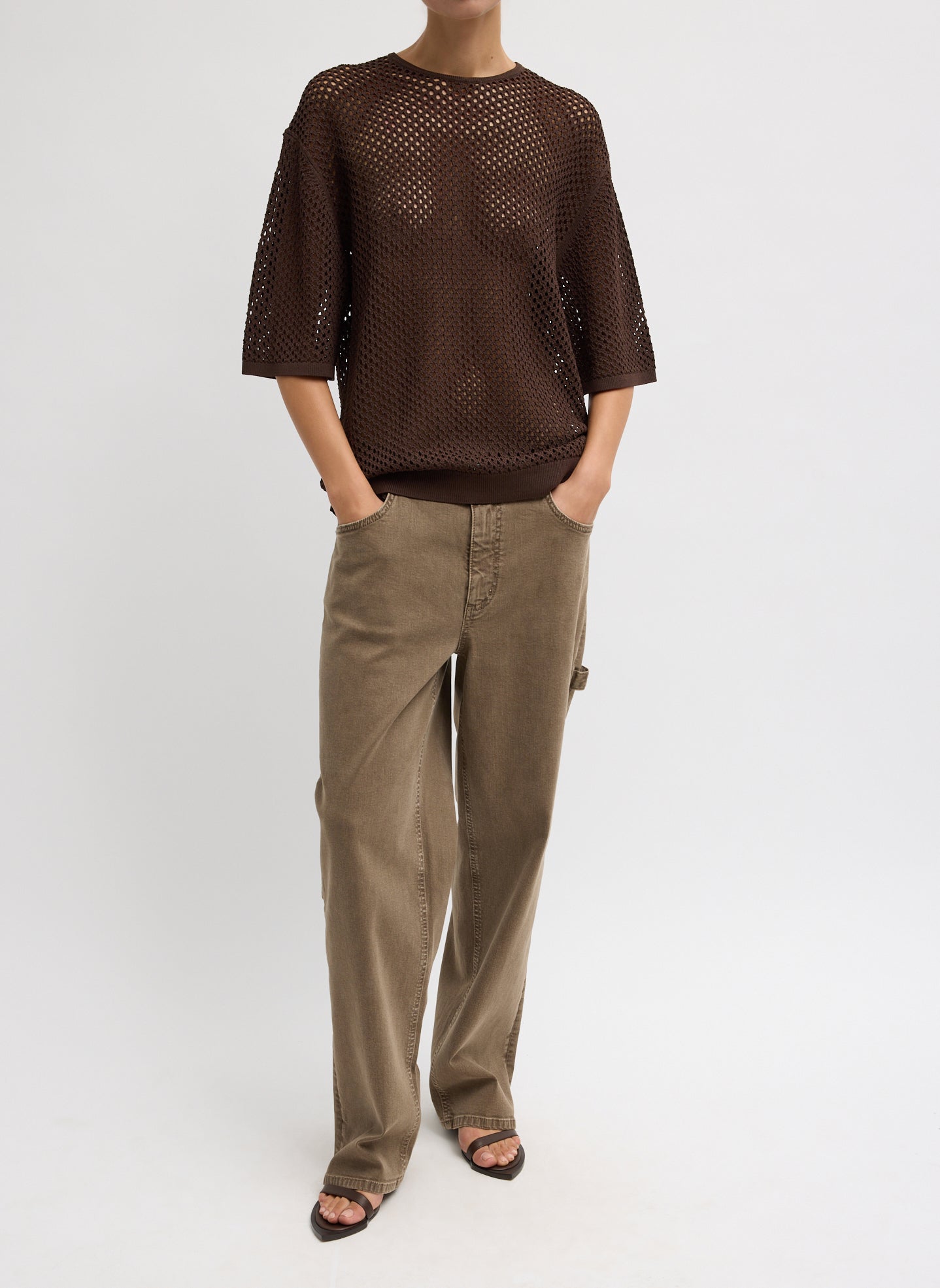 Crochet Netting Oversized Easy T-Shirt | Tibi Hickory Brown
