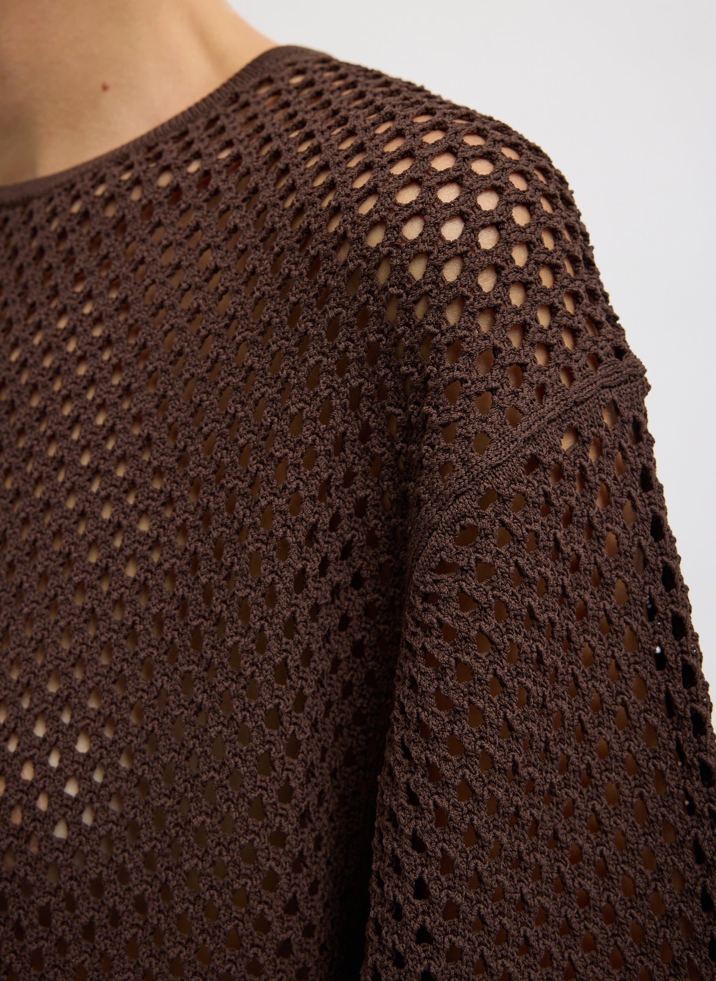 Crochet Netting Oversized Easy T-Shirt | Tibi Hickory Brown