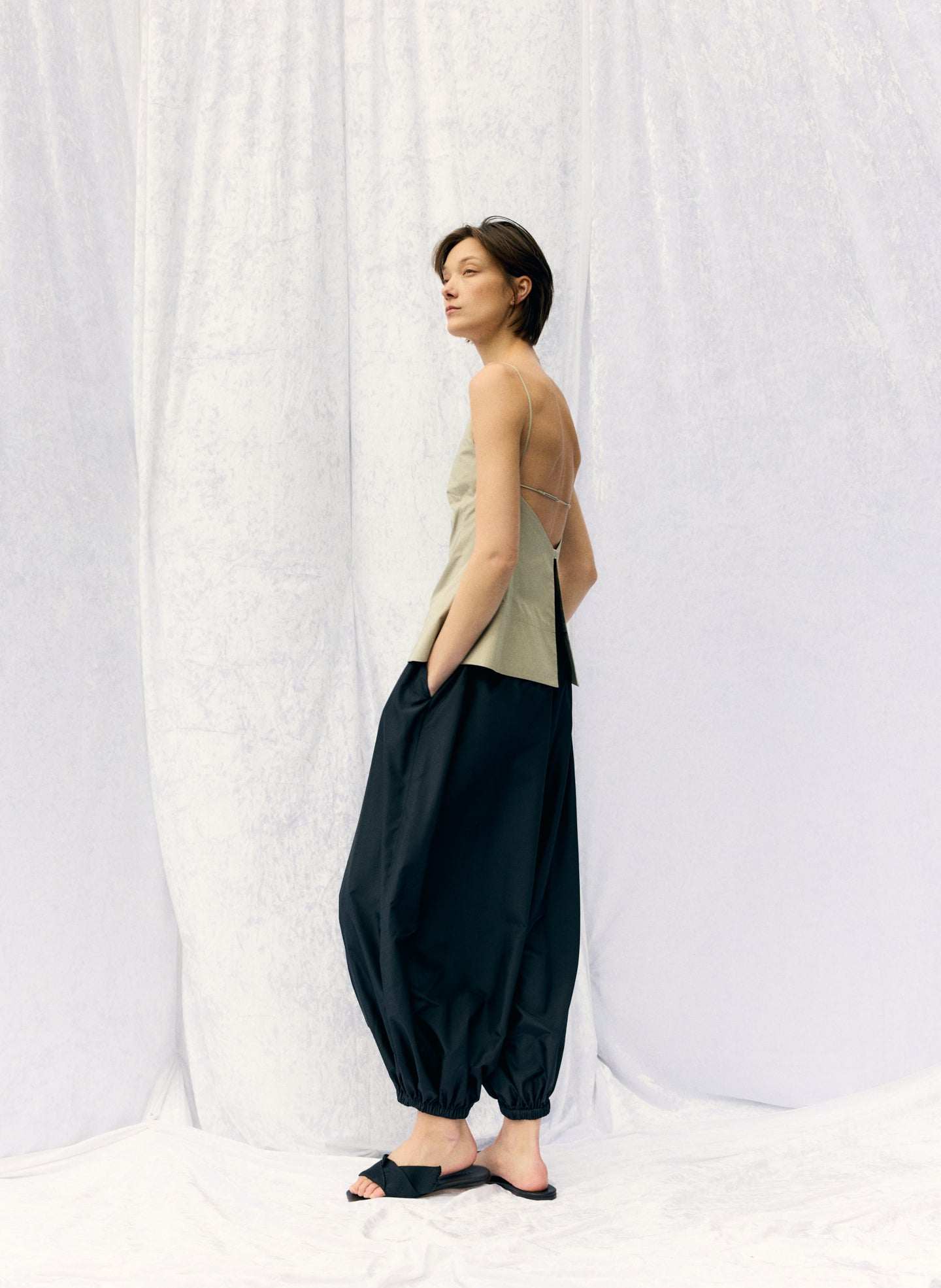 Eco Poplin Strappy Open Back Top | Tibi Sandstone