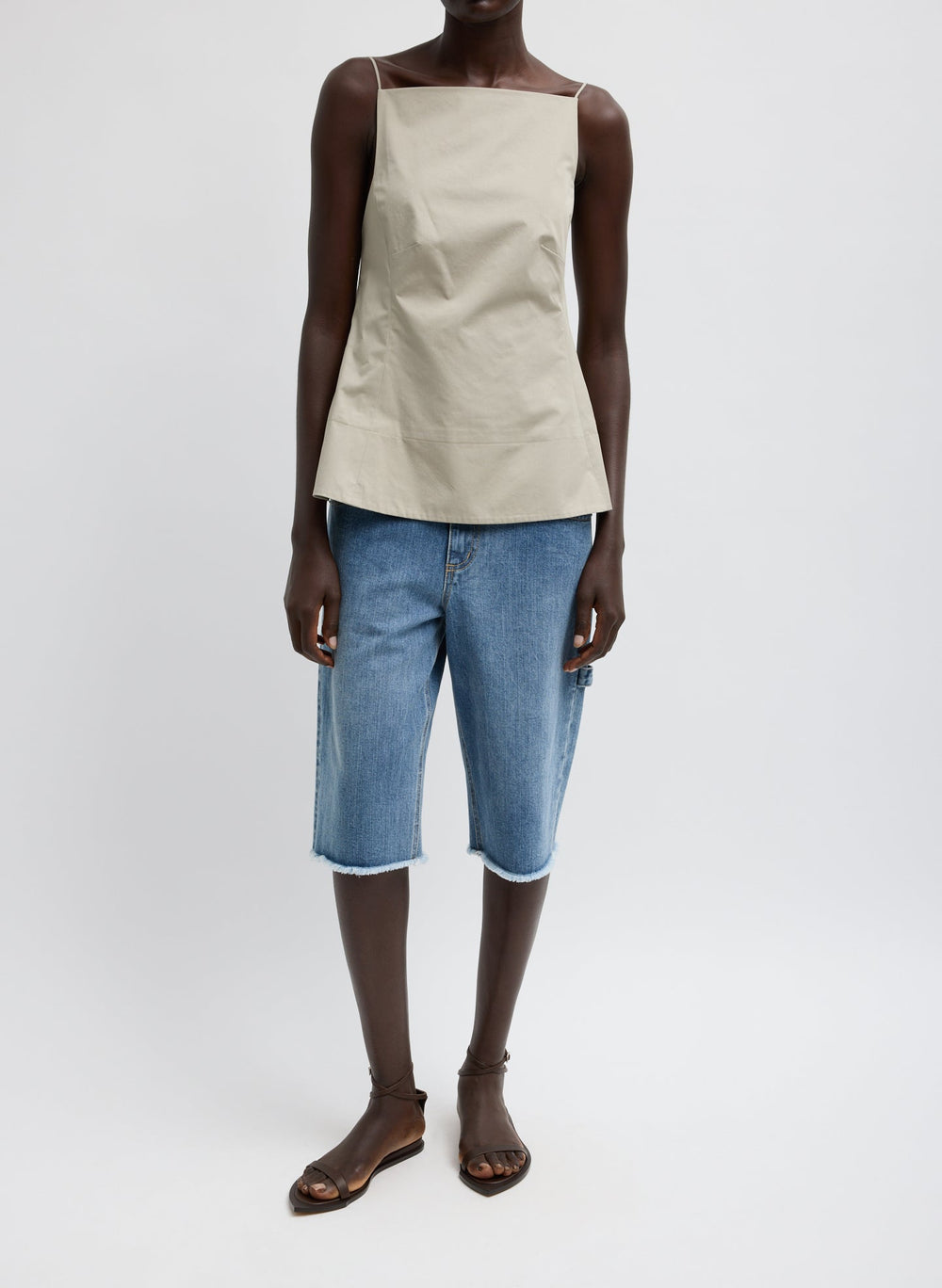 Eco Poplin Strappy Open Back Top | Tibi Sandstone