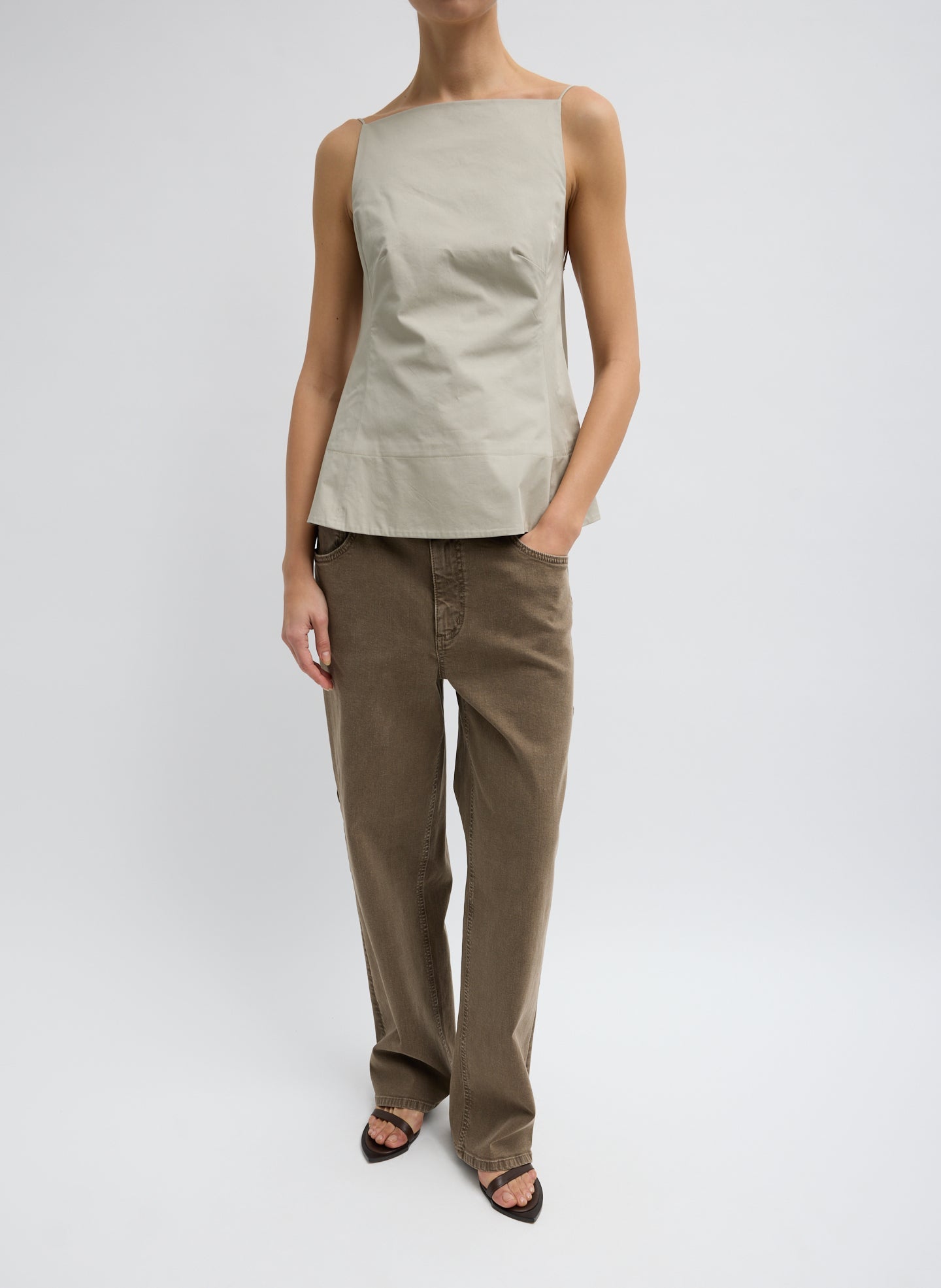 Eco Poplin Strappy Open Back Top | Tibi Sandstone