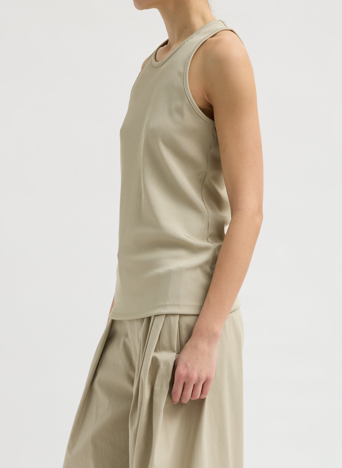 Stretch Luxe Ribbed Tank Top | Tibi Taupe