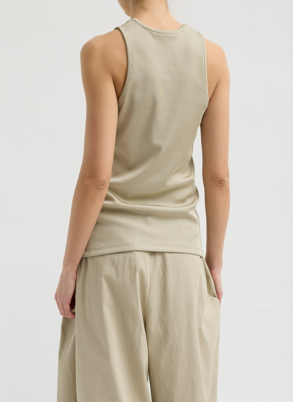 Stretch Luxe Ribbed Tank Top | Tibi Taupe