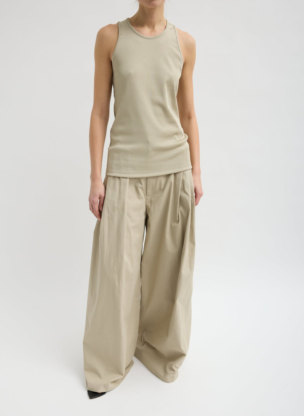 Stretch Luxe Ribbed Tank Top | Tibi Taupe