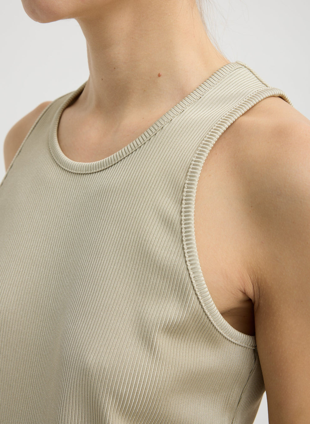 Stretch Luxe Ribbed Tank Top | Tibi Taupe
