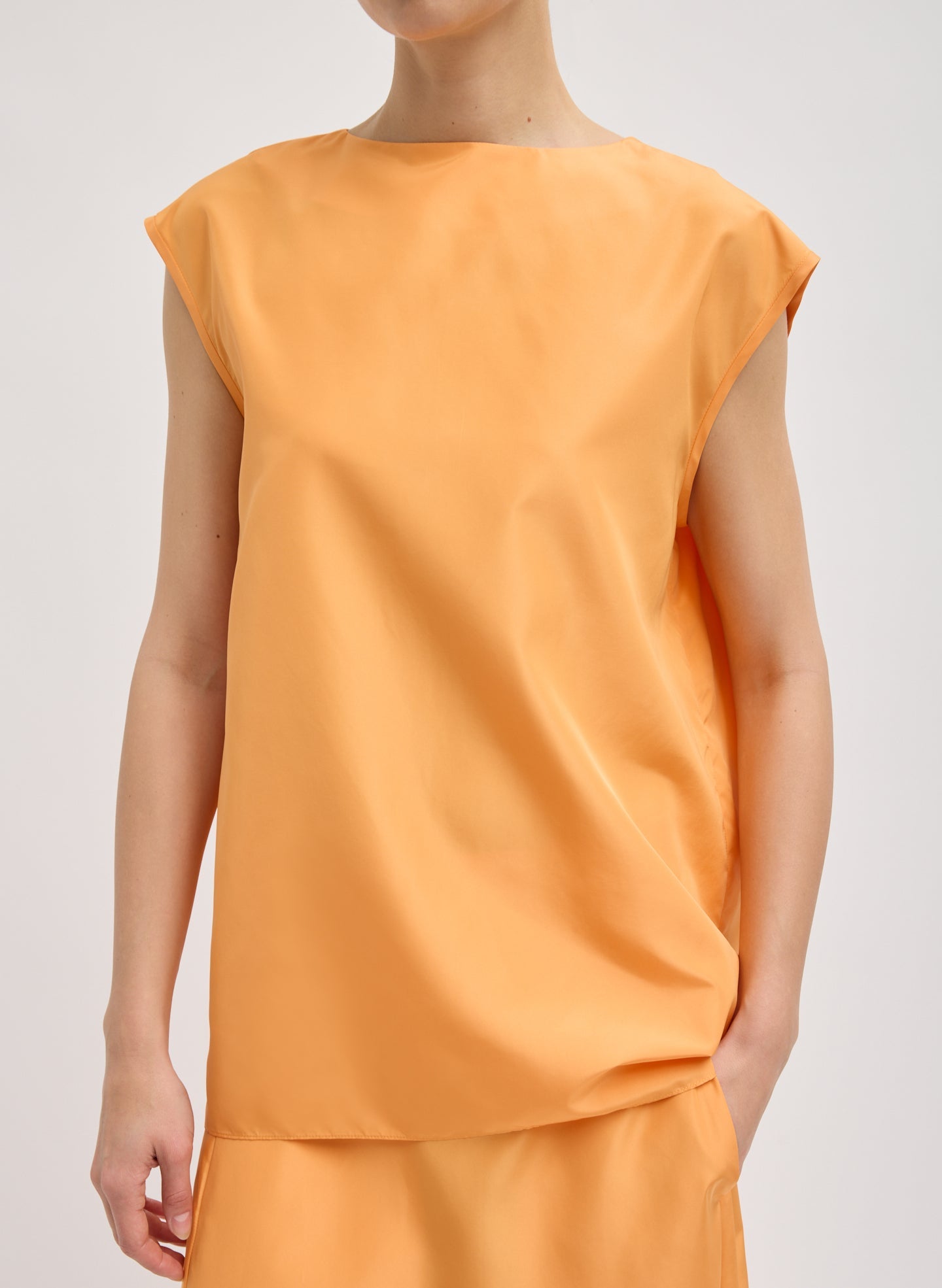 Summer Nylon Sleeveless Cocoon Top | Tibi Orange