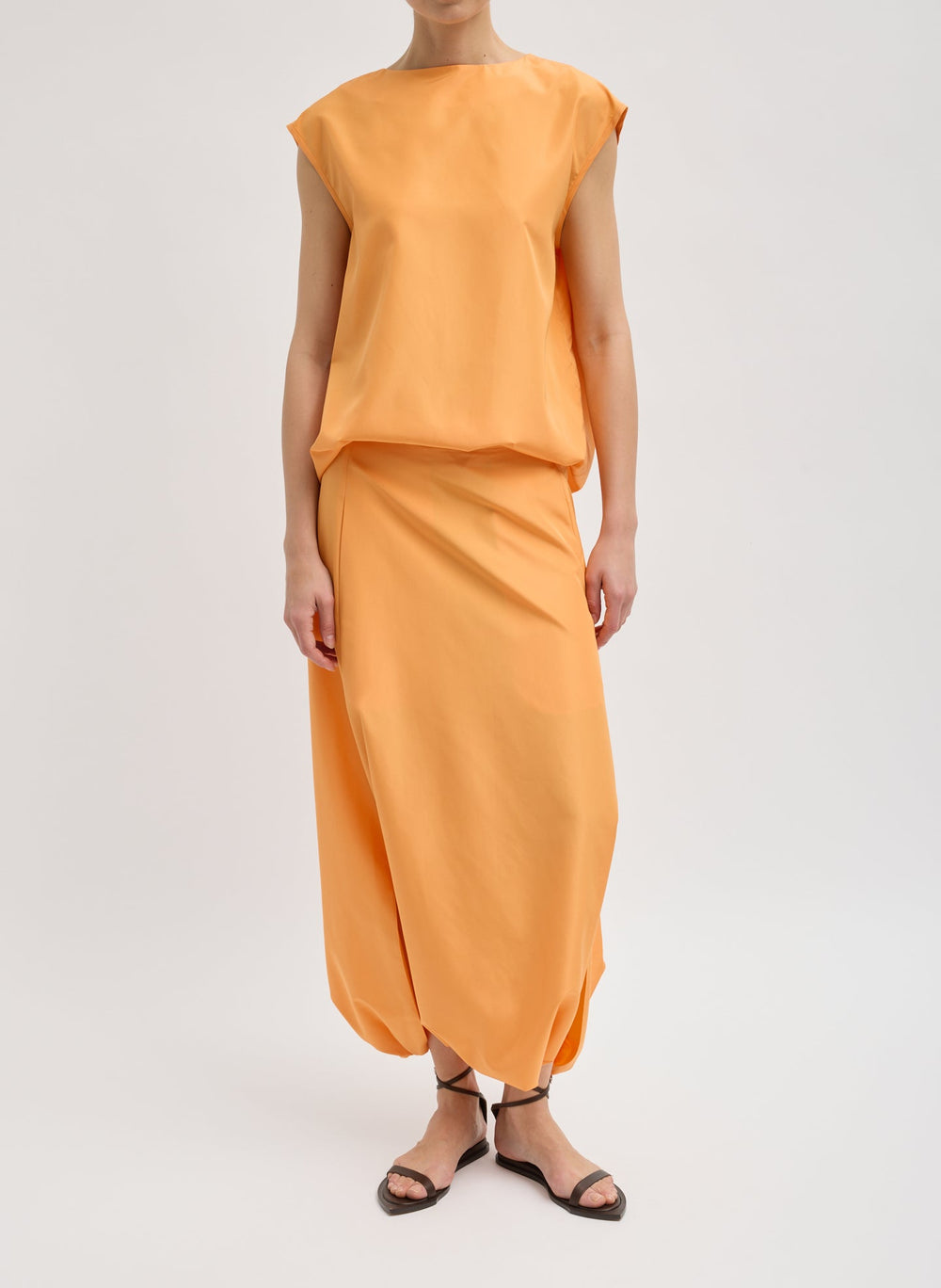 Summer Nylon Sleeveless Cocoon Top | Tibi Orange