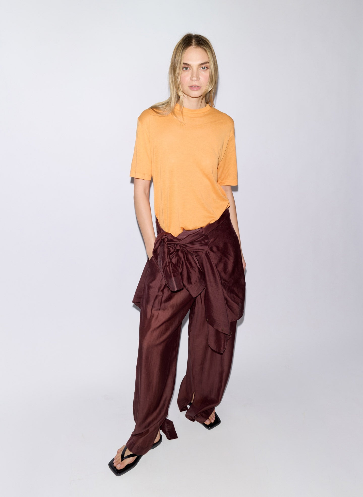 Sheer Crepe Knit Mock Unisex T-Shirt | Tibi Orange