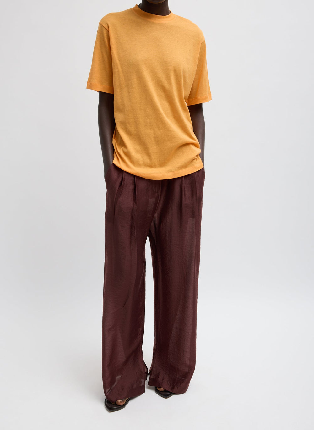 Sheer Crepe Knit Mock Unisex T-Shirt | Tibi Orange