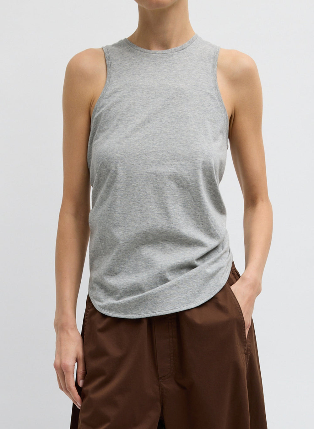 Shirred Back Tank | Tibi Heather Grey