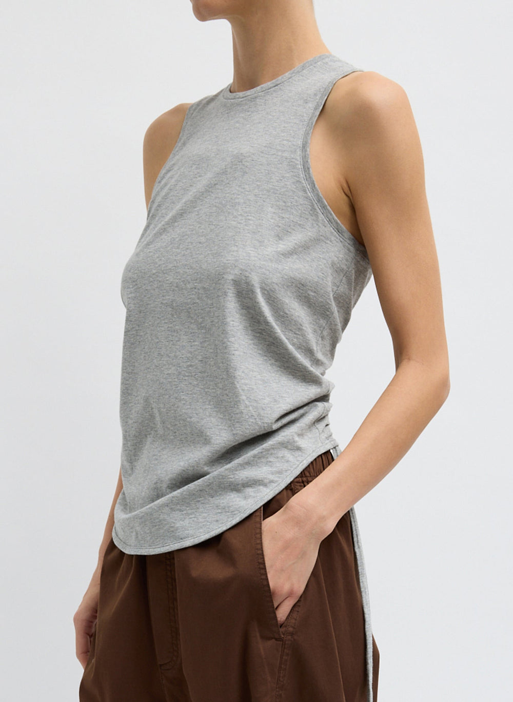 Shirred Back Tank | Tibi Heather Grey