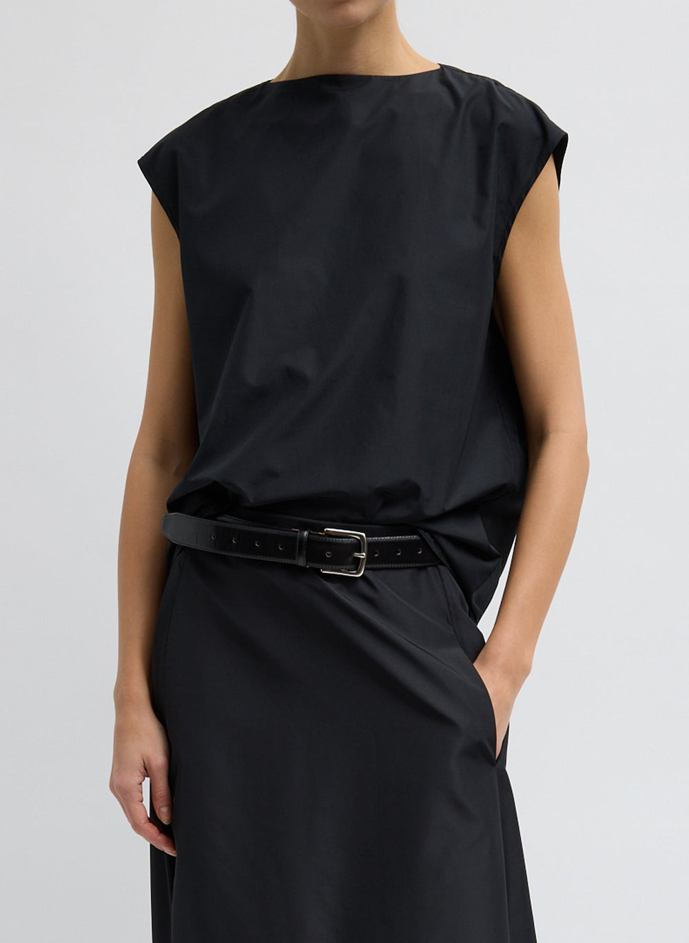 Summer Nylon Sleeveless Cocoon Top | Tibi Black