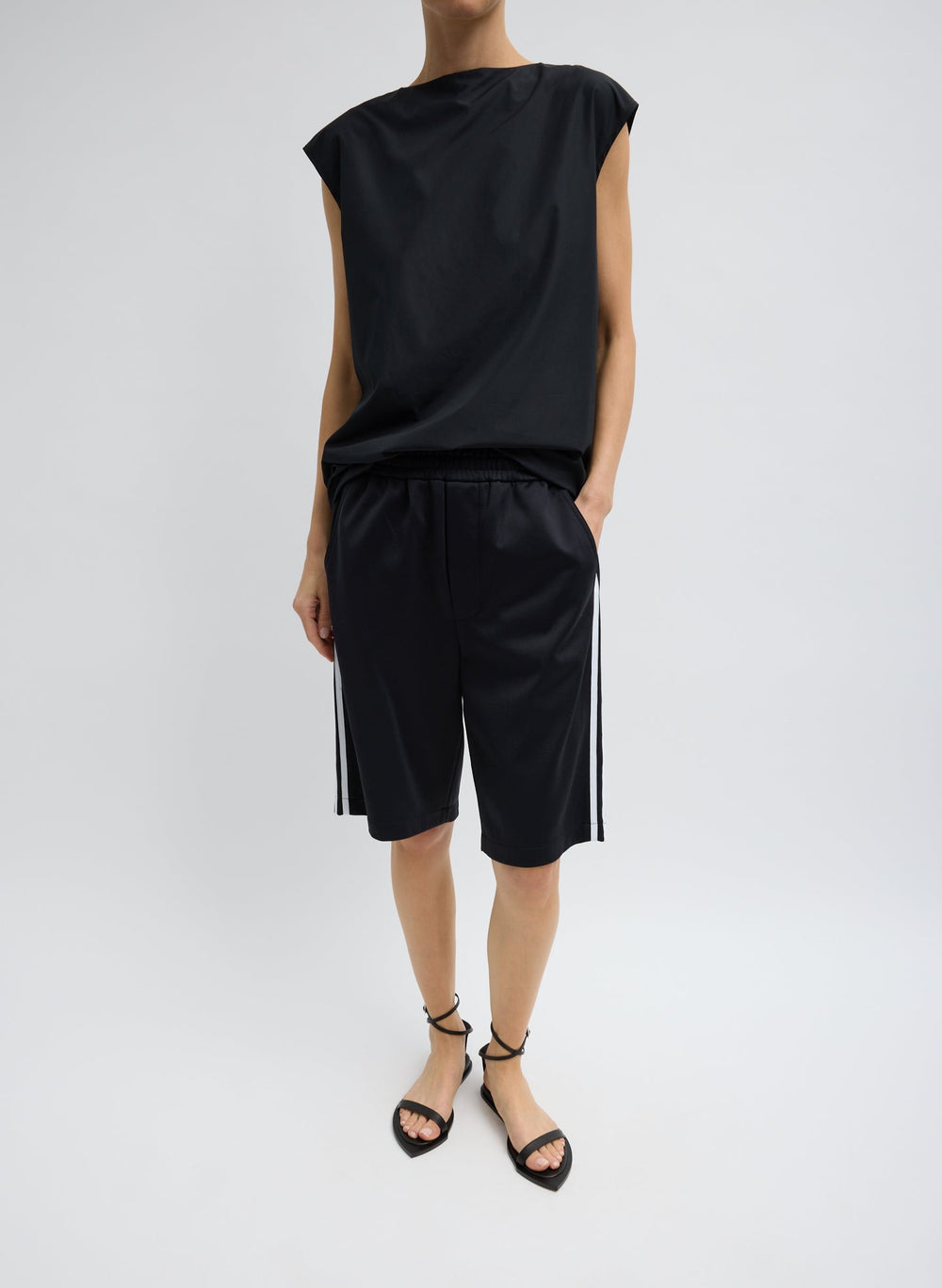 Summer Nylon Sleeveless Cocoon Top | Tibi Black