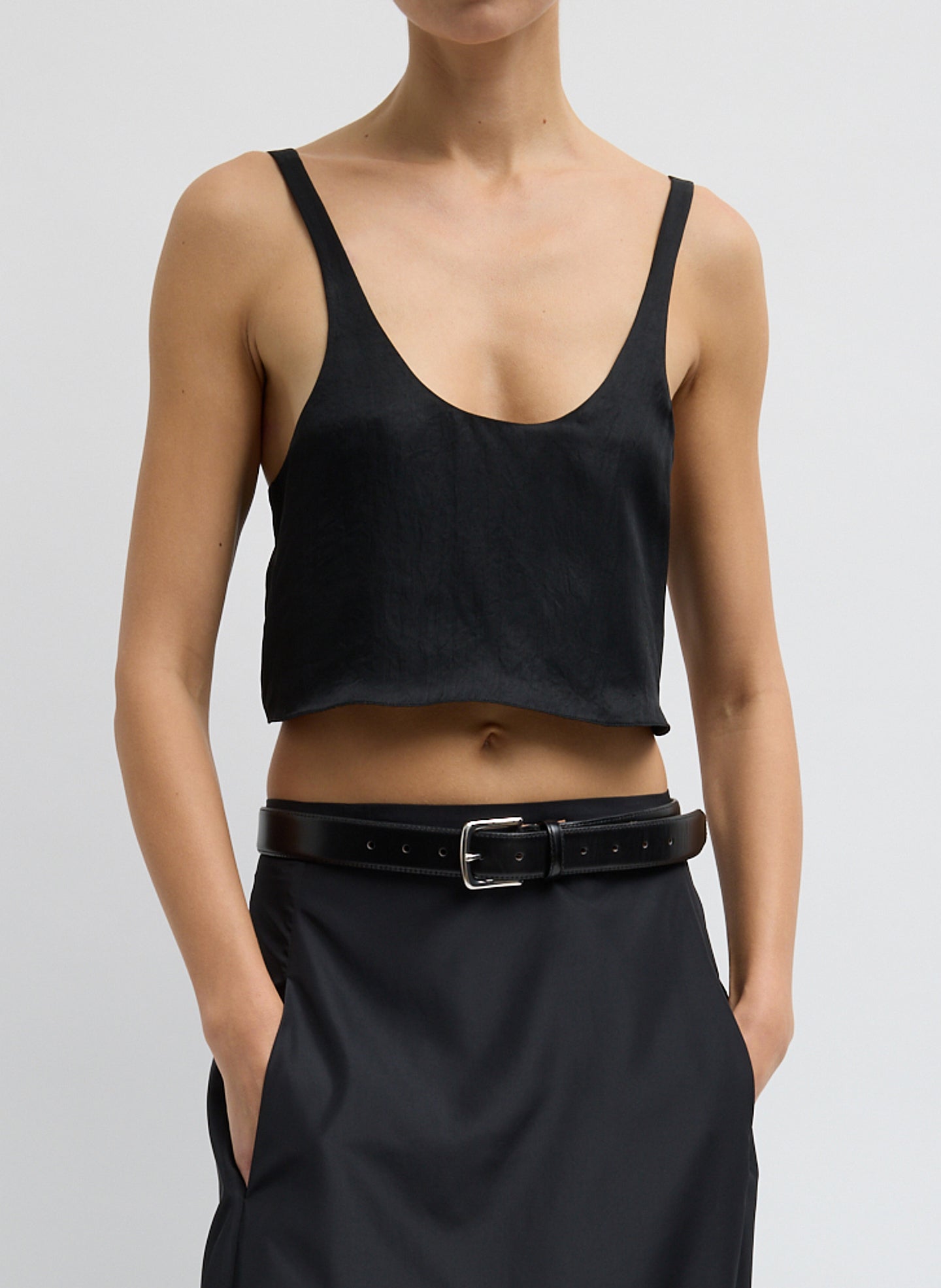 Summer Acetate Crinkle Cropped Tank | Tibi Black