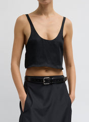 Summer Acetate Crinkle Cropped Tank | Tibi Black