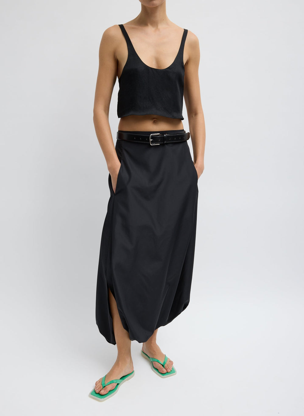 Summer Acetate Crinkle Cropped Tank | Tibi Black