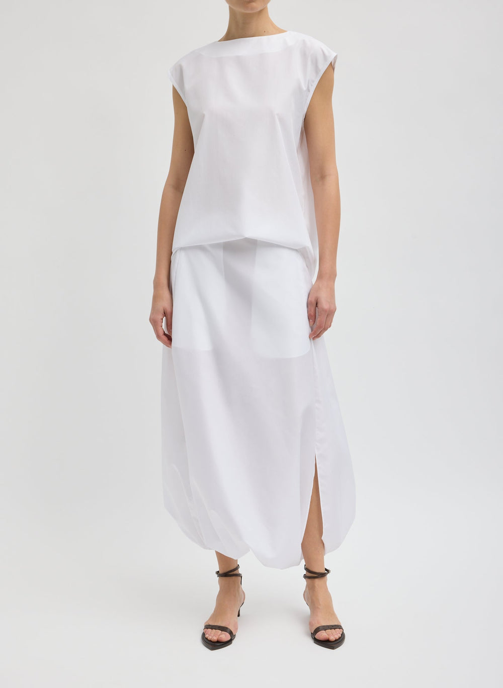 Summer Nylon Sleeveless Cocoon Top | Tibi White