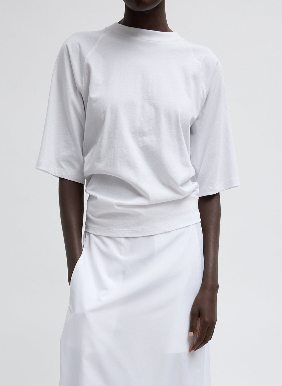 Short Sleeve T-Shirt With Shirred Back | Tibi White