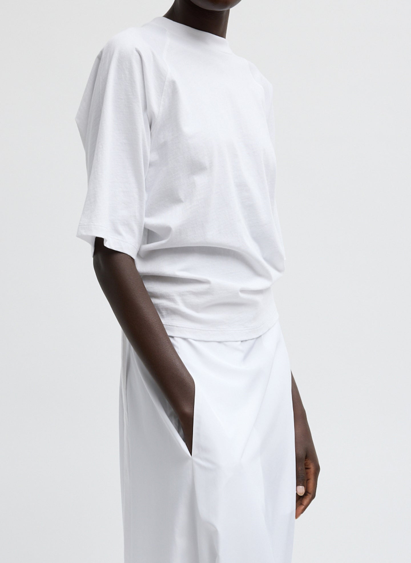 Short Sleeve T-Shirt With Shirred Back | Tibi White