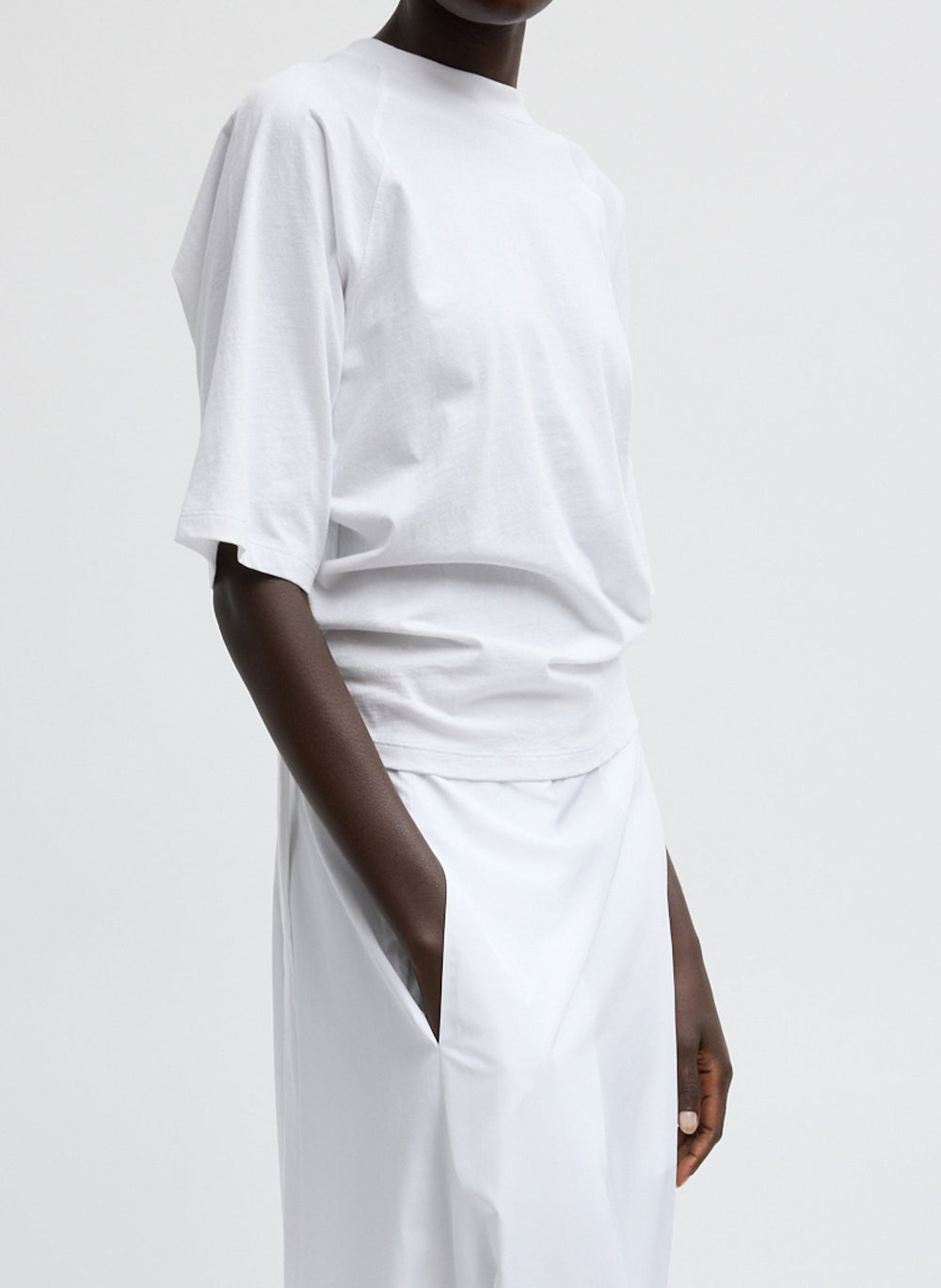 Short Sleeve T-Shirt With Shirred Back | Tibi White