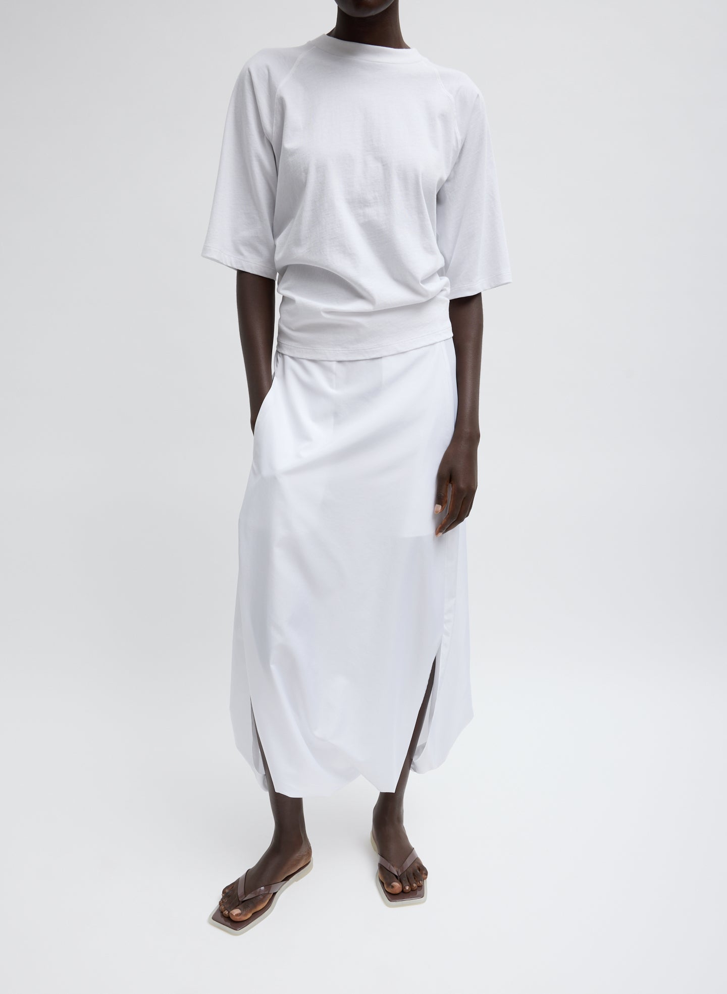 Short Sleeve T-Shirt With Shirred Back | Tibi White