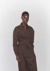 Luxe Spring Twill Hinged Shirt | Tibi Hickory Brown