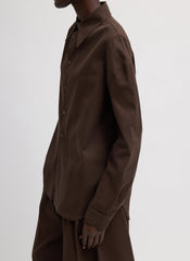 Luxe Spring Twill Hinged Shirt | Tibi Hickory Brown