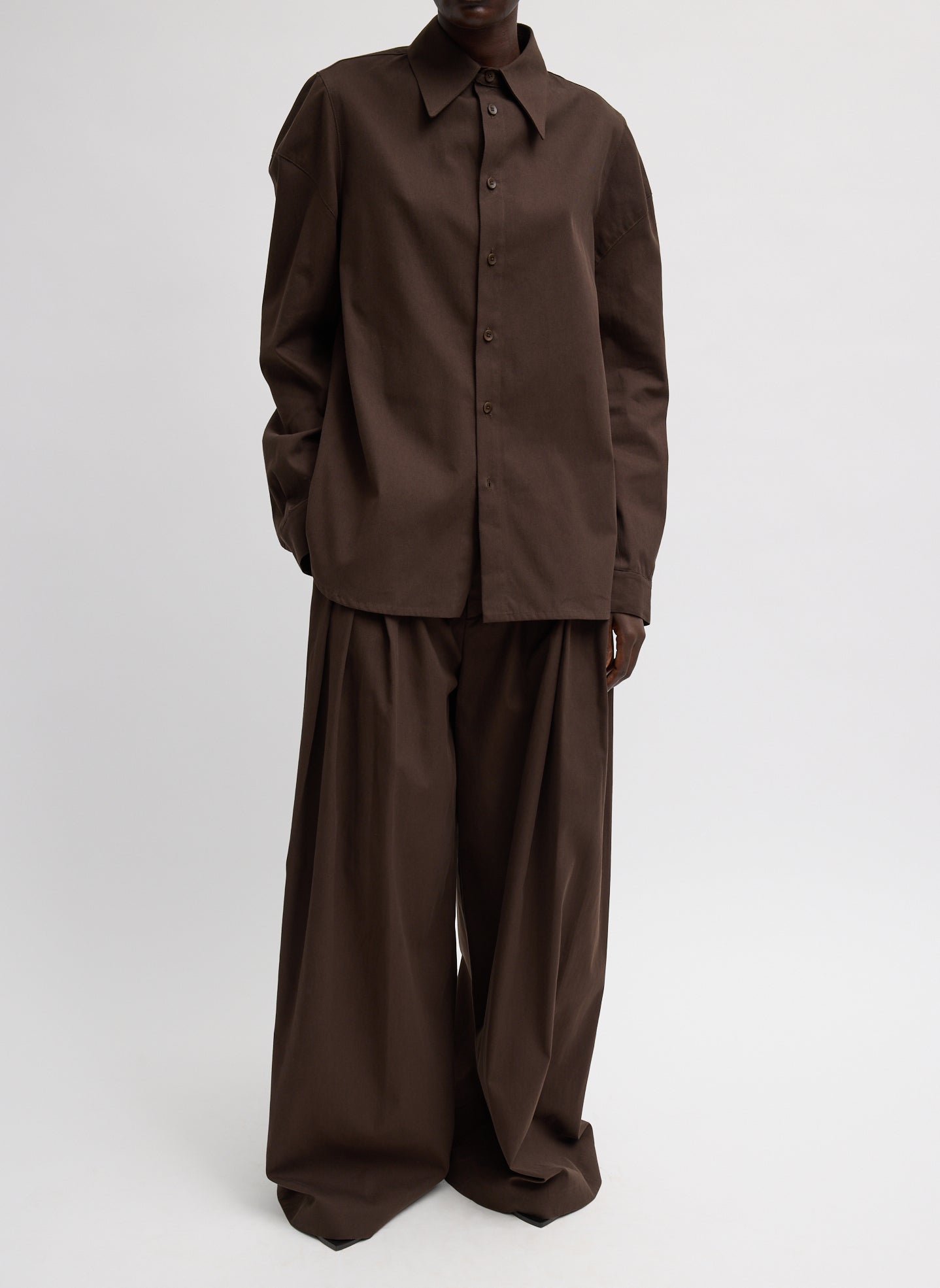 Luxe Spring Twill Hinged Shirt | Tibi Hickory Brown