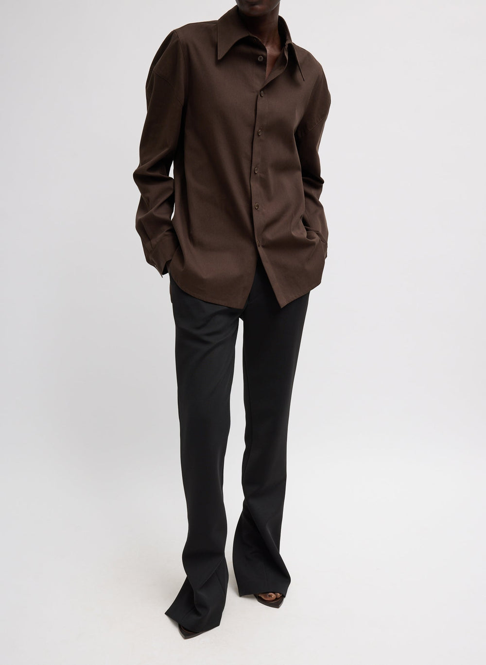 Luxe Spring Twill Hinged Shirt | Tibi Hickory Brown