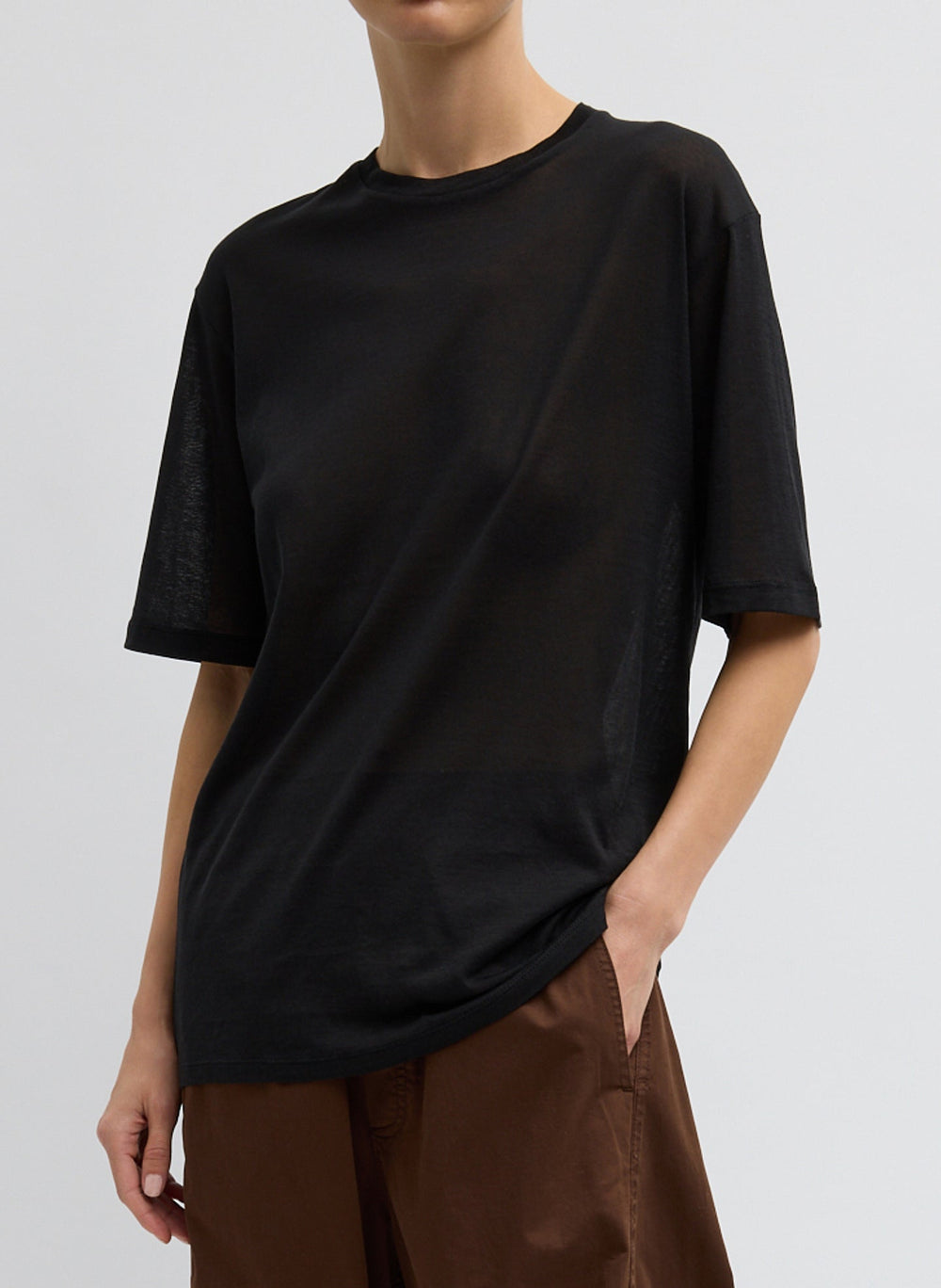 Sheer Crepe Knit Mock Unisex T-Shirt | Tibi Black