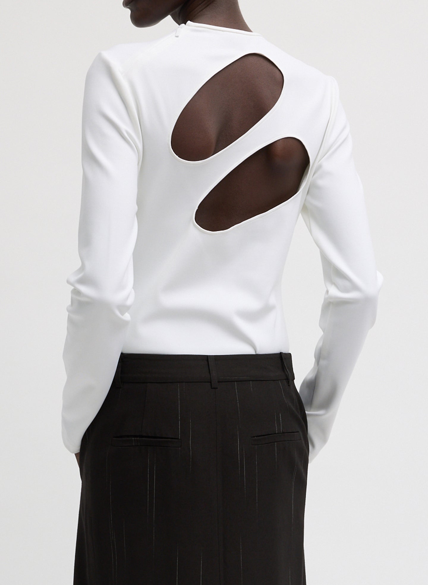 Compact Ultra Stretch Cut Out Back Top | Tibi White