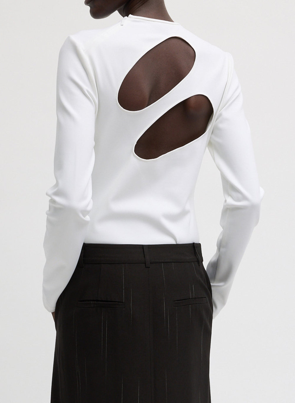 Compact Ultra Stretch Cut Out Back Top | Tibi White