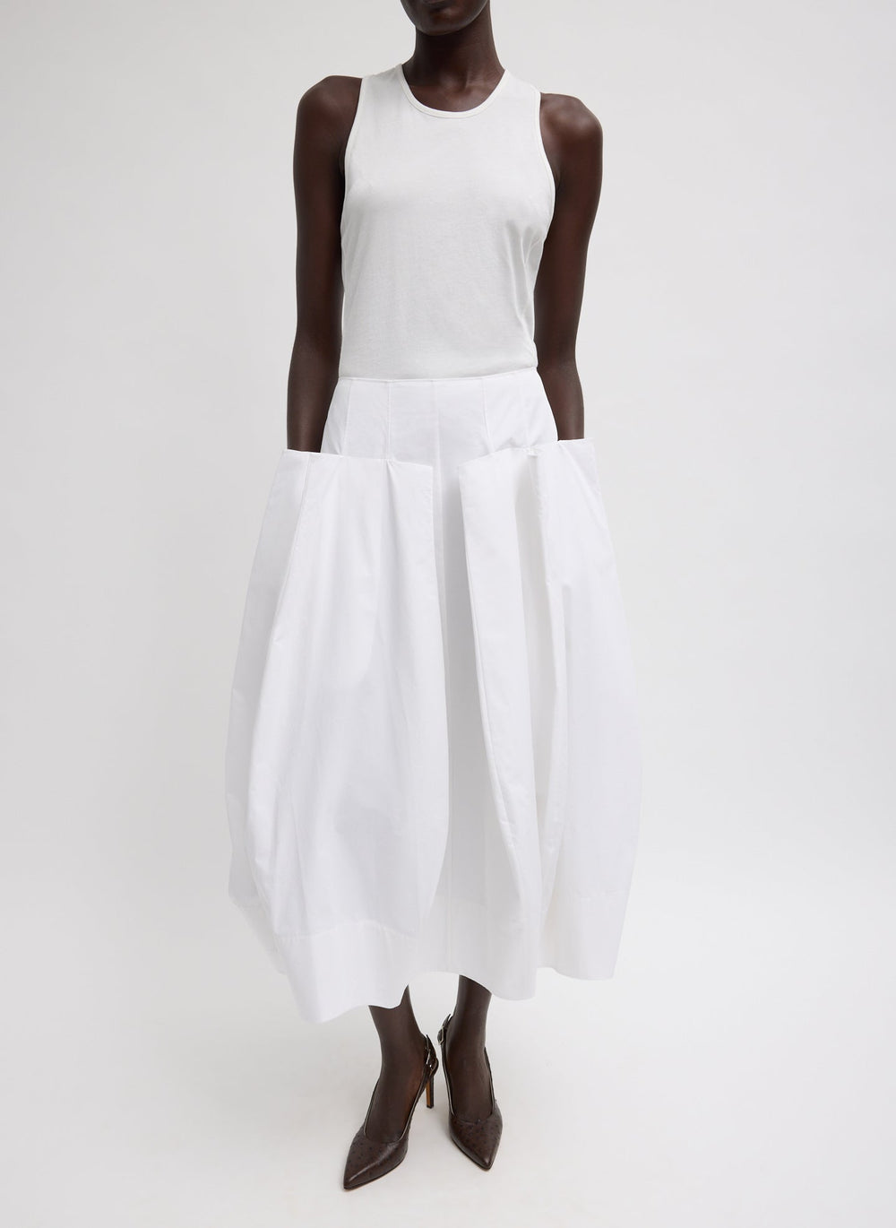 Crewneck Racerback Bodysuit | Tibi White