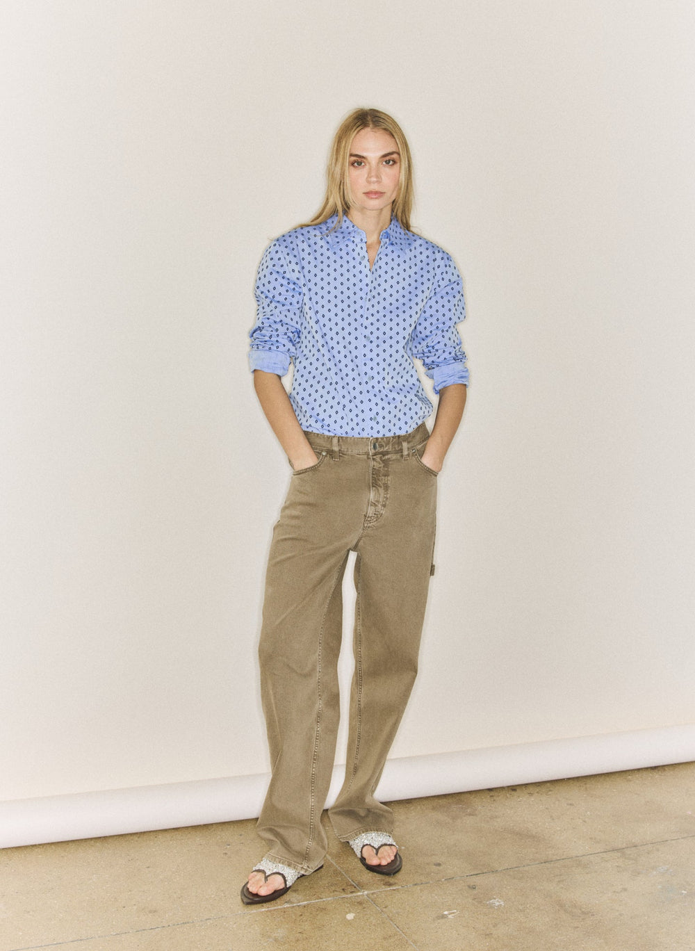Flocked Oxford Classic Men's Shirt | Tibi Blue Multi