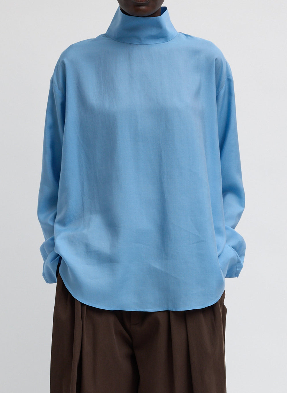 Ultra Light Silk Tencel Funnel Neck Shirt | Tibi Blue