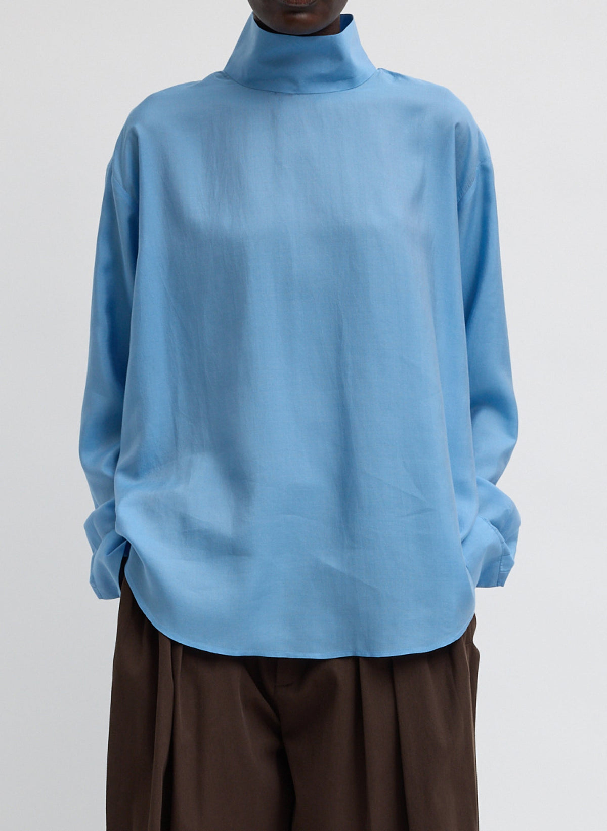 Ultra Light Silk Tencel Funnel Neck Shirt | Tibi Blue