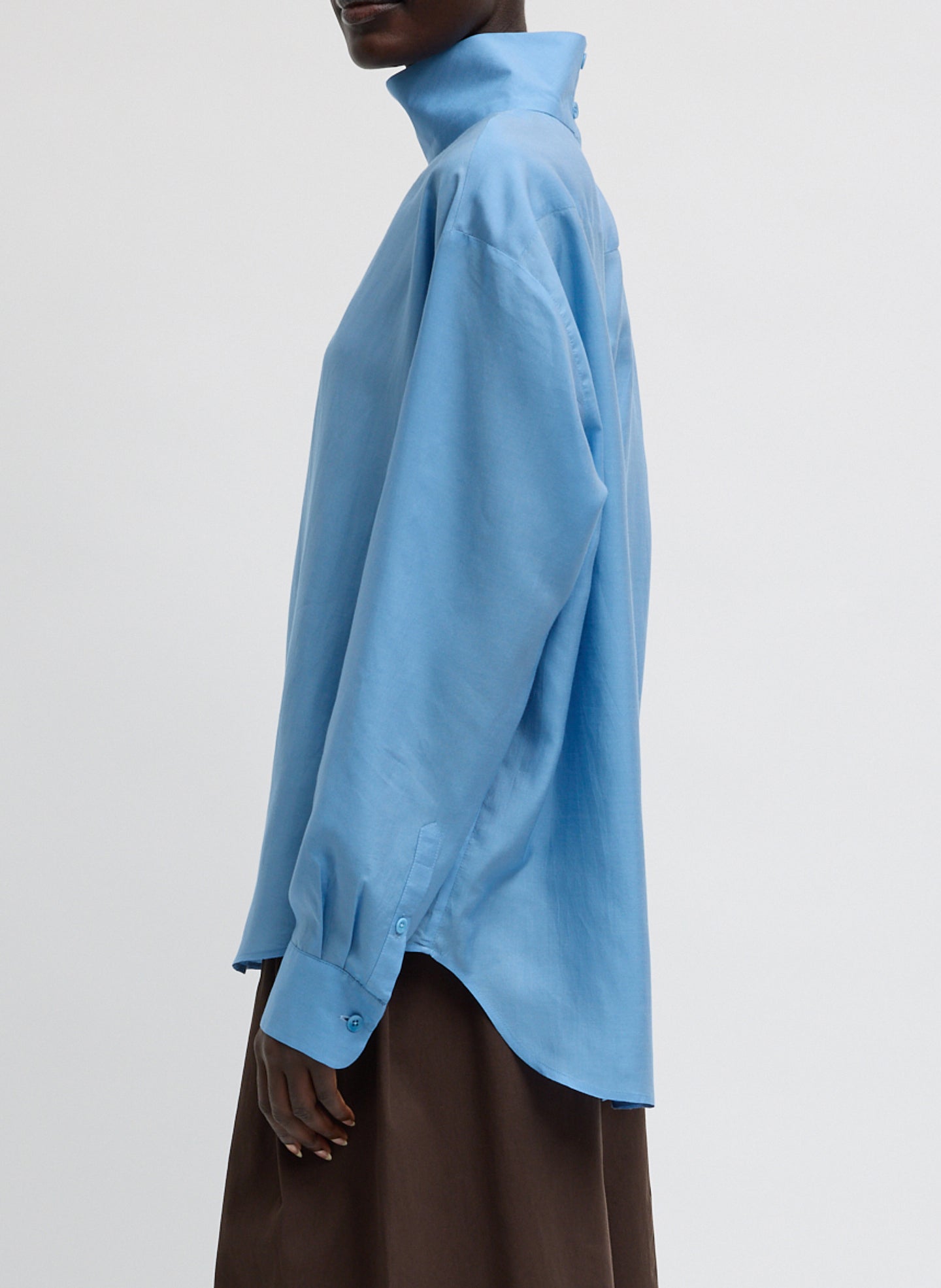 Ultra Light Silk Tencel Funnel Neck Shirt | Tibi Blue