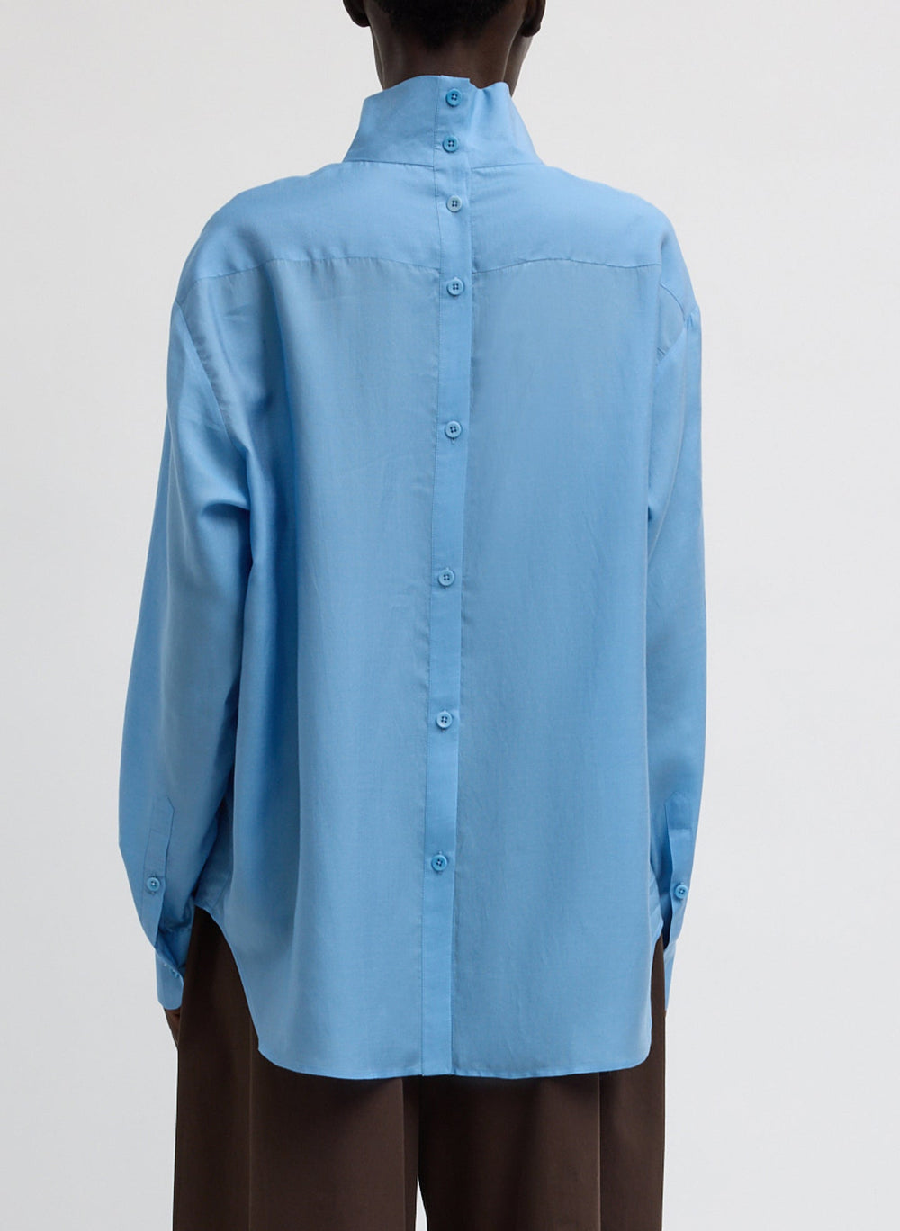 Ultra Light Silk Tencel Funnel Neck Shirt | Tibi Blue