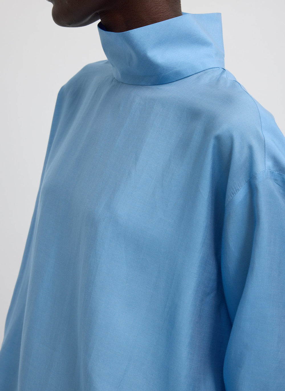 Ultra Light Silk Tencel Funnel Neck Shirt | Tibi Blue