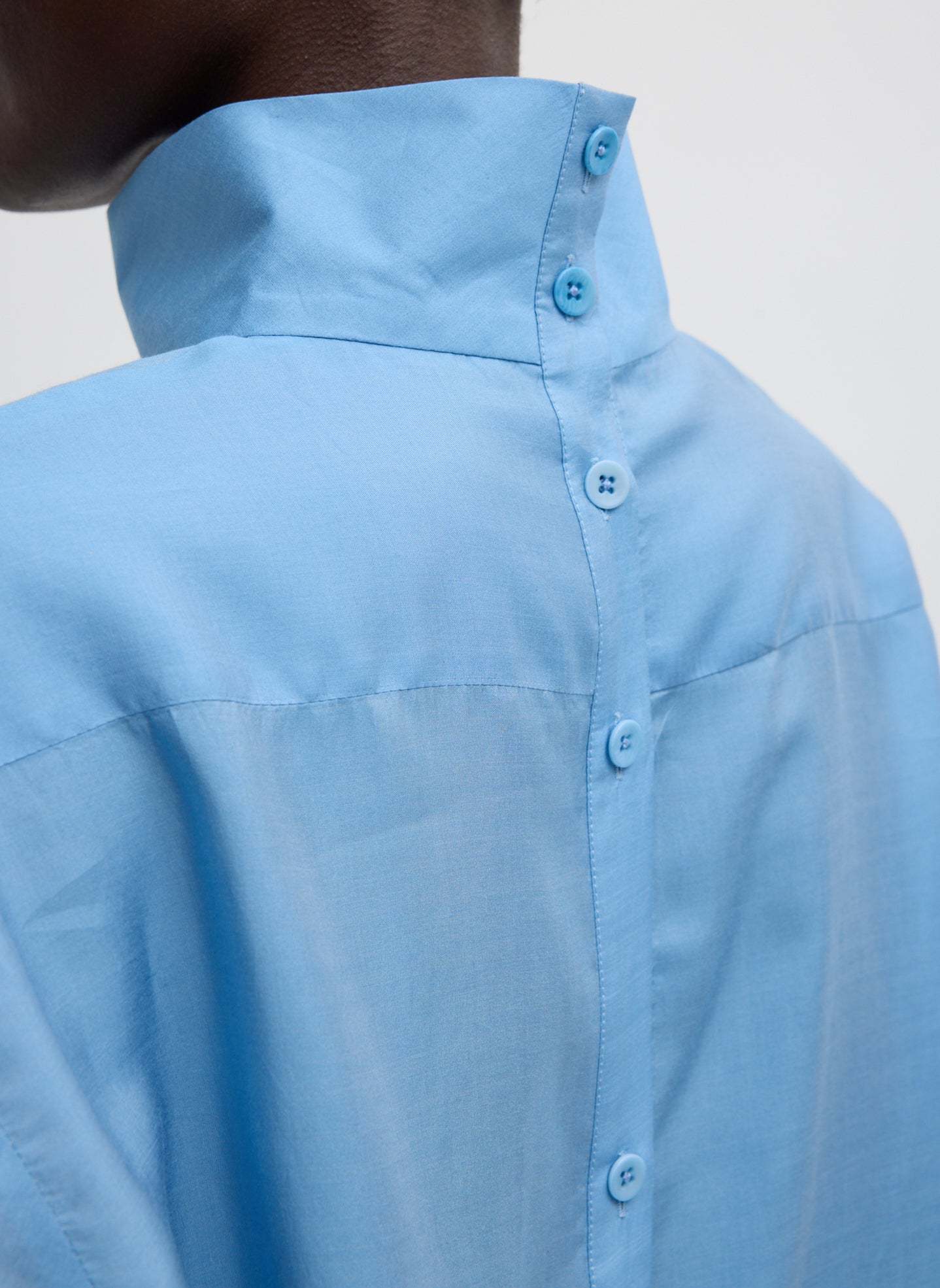 Ultra Light Silk Tencel Funnel Neck Shirt | Tibi Blue
