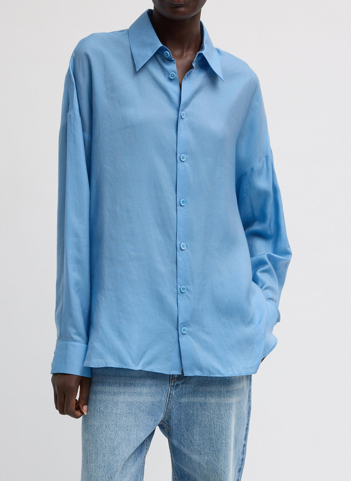 Ultra Light Silk Tencel Oversized Shirt | Tibi Blue